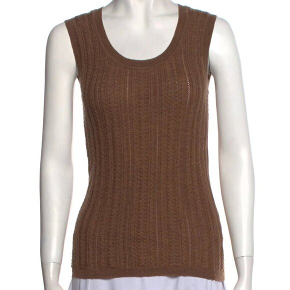 New Carolina Herrera 100% Virgin Wool Scoopneck Brown Vest Sweater NWT Medium - Picture 2 of 4
